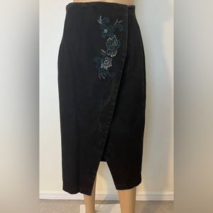 Wanted By Beads Beautiful-80s Vintage, Black, Denim, USA, Long, Midi Skirt. Sz-S